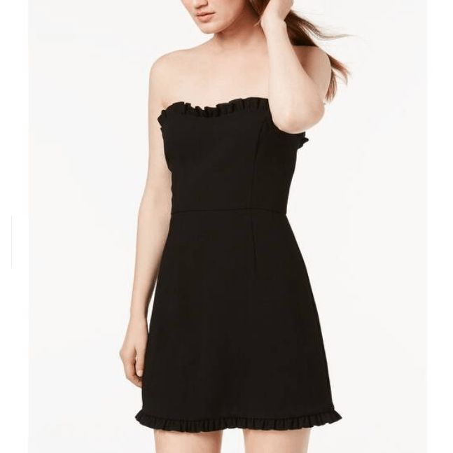French Connection Whisper Ruth Ruffle Mini Dress Strapless Black Size 2